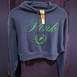 PINK Victoria's Secret Navy Hoodie with Neon Green Logo